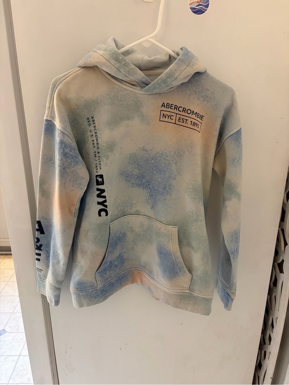 Abercrombie & Fitch NYC Tie-Dye Hoodie Sweatshirt - Pastel Blue